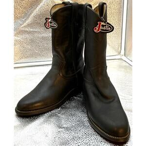 New With Tags Justin Black Leather Roper Western Boots 5B Style#L3703 No Box
